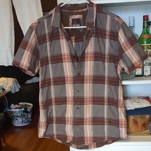 Men's Prana Brown Plaid Short Sleeved Shirt
